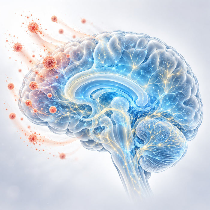 Illustration of a brain with receding inflammation