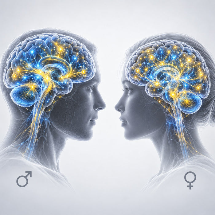 Paired brain illustrations showing differing response patterns